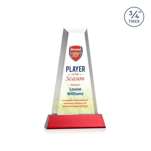 Corporate Awards - Crystal Awards - Imperial Full Color Red on Newhaven Base Obelisk Crystal Award