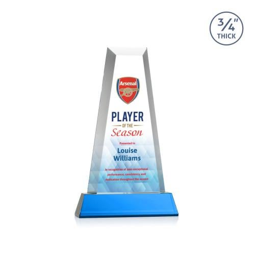 Corporate Awards - Crystal Awards - Imperial Full Color Sky Blue on Newhaven Base Obelisk Crystal Award