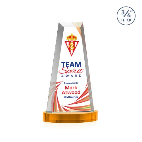 Corporate Awards - Crystal Awards - Imperial Full Color Amber on Alberton Base Obelisk Crystal Award
