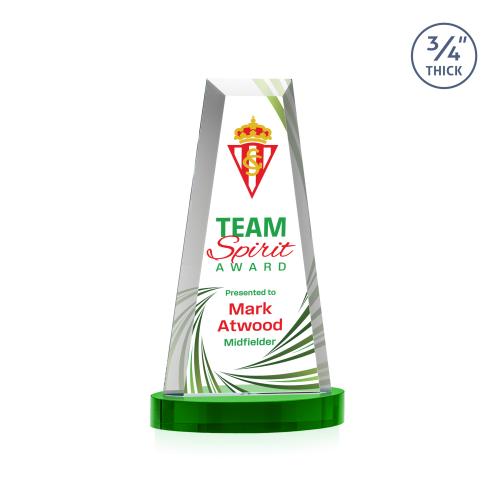 Corporate Awards - Crystal Awards - Imperial Full Color Green on Alberton Base Obelisk Crystal Award