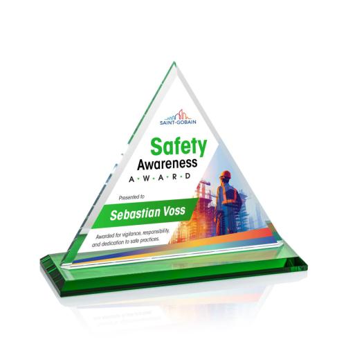 Corporate Awards - Crystal Awards - Dresden Full Color Green Pyramid Crystal Award