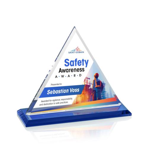 Corporate Awards - Crystal Awards - Dresden Full Color Blue Pyramid Crystal Award