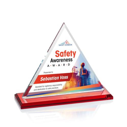 Corporate Awards - Crystal Awards - Dresden Full Color Red Pyramid Crystal Award