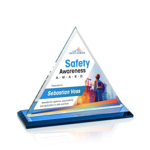 Corporate Awards - Crystal Awards - Dresden Full Color Sky Blue Pyramid Crystal Award
