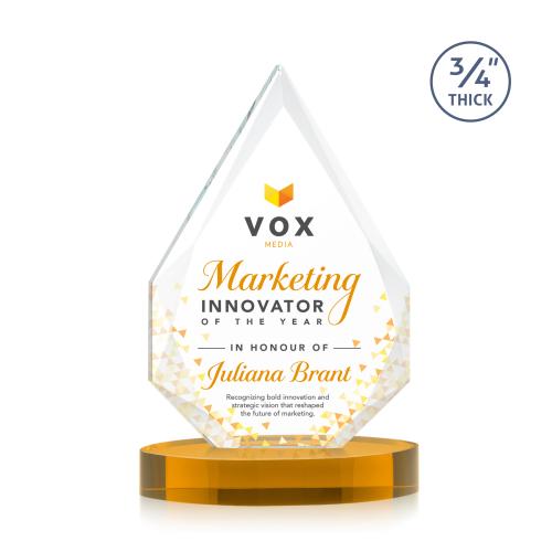 Corporate Awards - Crystal Awards - Hawthorne Full Color Amber on Alberton Base Peak Crystal Award