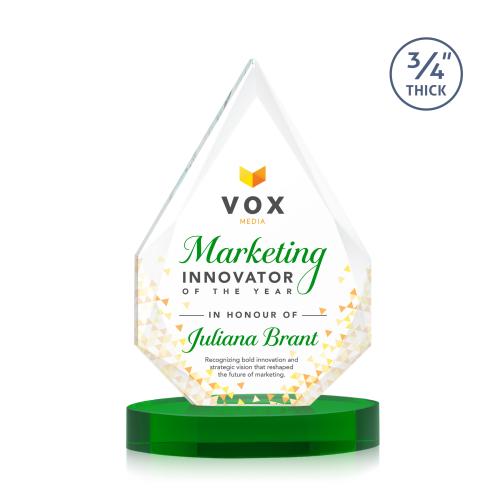 Corporate Awards - Crystal Awards - Hawthorne Full Color Green on Alberton Base Peak Crystal Award