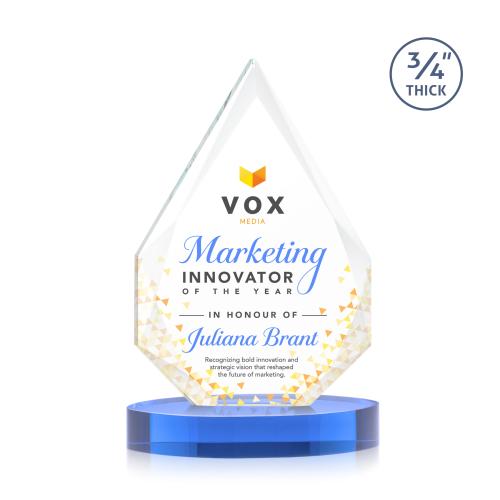 Corporate Awards - Crystal Awards - Hawthorne Full Color Sky Blue on Alberton Base Peak Crystal Award