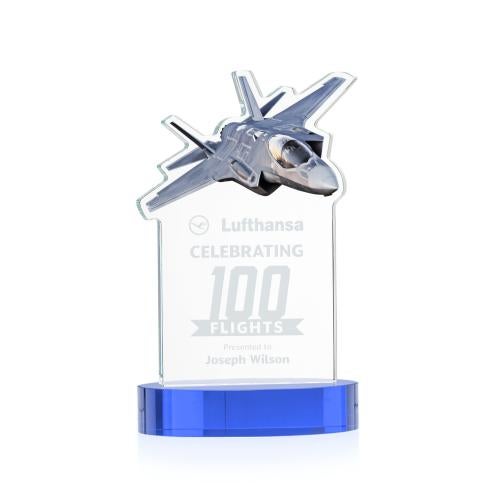 Corporate Awards - Crystal Awards - Top Gun Sky Blue on Alberton Base Abstract / Misc Crystal Award