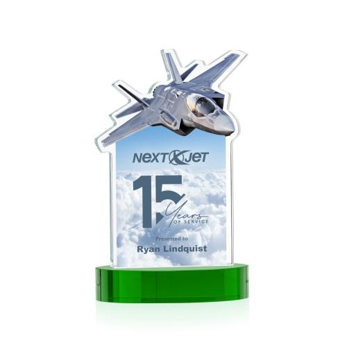 Corporate Awards - Crystal Awards - Top Gun Full Color Green on Alberton Base Abstract / Misc Crystal Award