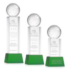 Pickleball Green on Belcroft Base Spheres Crystal Award - Colored Glass Awards