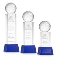 Pickleball Blue on Belcroft Base Spheres Crystal Award - Sports Awards