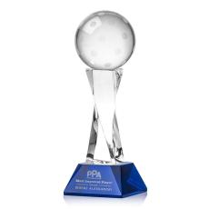 Pickleball Blue on Langport Base Spheres Crystal Award - Colored Glass Awards