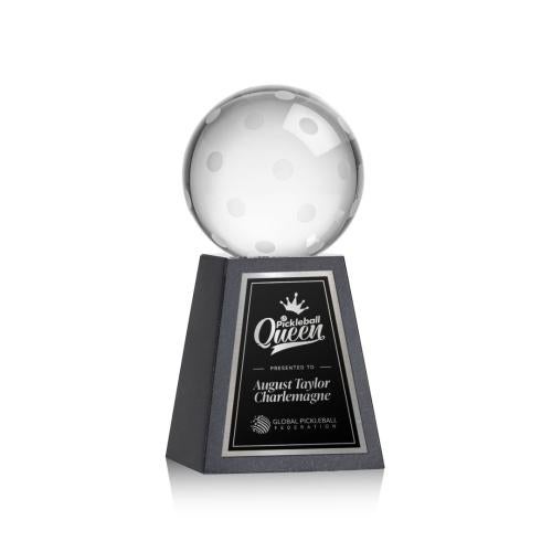 Corporate Awards - Crystal Awards - Pickleball Spheres on Tall Marble Base Crystal Award