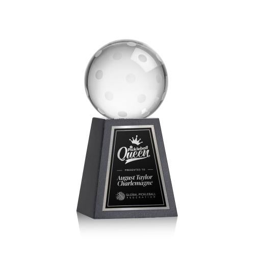 Corporate Awards - Crystal Awards - Pickleball Spheres on Tall Marble Base Crystal Award