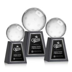 Pickleball Spheres on Tall Marble Base Crystal Award - Sports Awards