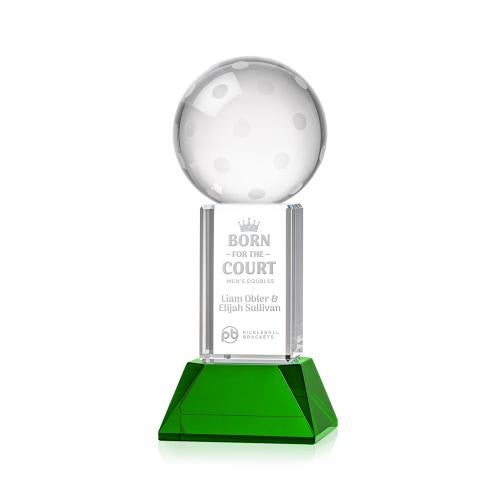 Corporate Awards - Crystal Awards - Pickleball Green on Stowe Base Spheres Crystal Award