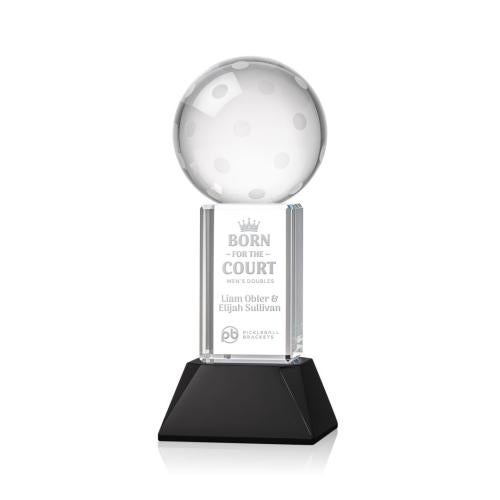 Corporate Awards - Crystal Awards - Pickleball Black on Stowe Base Spheres Crystal Award
