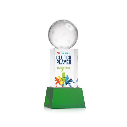 Corporate Awards - Crystal Awards - Pickleball Full Color Green on Belcroft Base Spheres Crystal Award