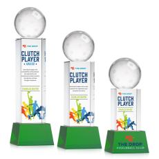 Pickleball Full Color Green on Belcroft Base Spheres Crystal Award - Sports Awards