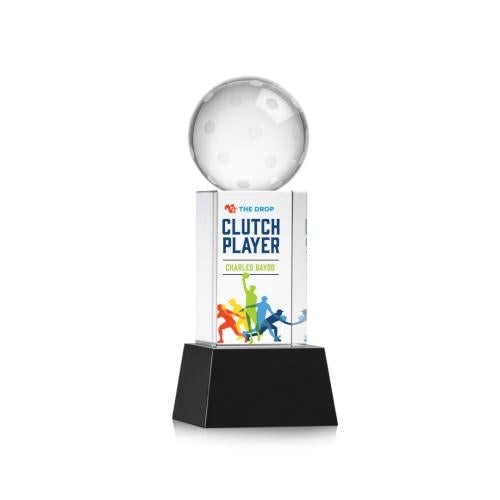Corporate Awards - Crystal Awards - Pickleball Full Color Black on Belcroft Base Spheres Crystal Award