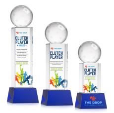 Pickleball Full Color Blue on Belcroft Base Spheres Crystal Award - Corporate Awards