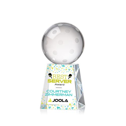 Corporate Awards - Crystal Awards - Pickleball Full Color Spheres on Celestina Crystal Award