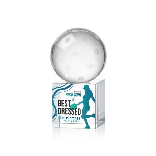 Corporate Awards - Crystal Awards - Pickleball Full Color Spheres on Granby Base Crystal Award