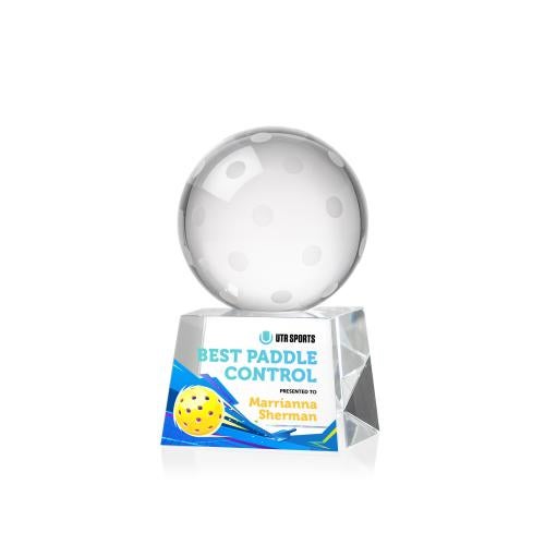 Corporate Awards - Crystal Awards - Pickleball Full Color Spheres on Robson Base Crystal Award