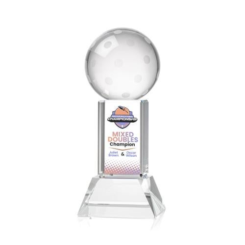 Corporate Awards - Crystal Awards - Pickleball Full Color Clear on Stowe Base Spheres Crystal Award