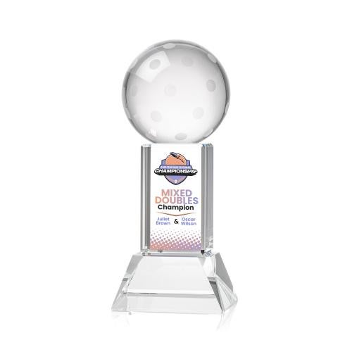 Corporate Awards - Crystal Awards - Pickleball Full Color Clear on Stowe Base Spheres Crystal Award