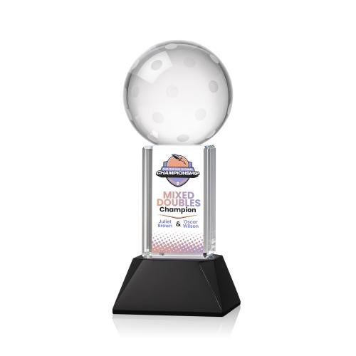 Corporate Awards - Crystal Awards - Pickleball Full Color Black on Stowe Base Spheres Crystal Award