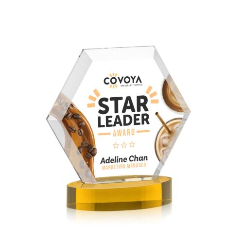 Corporate Awards - Crystal Awards - Barnett Full Color Amber on Alberton Base Crystal Award