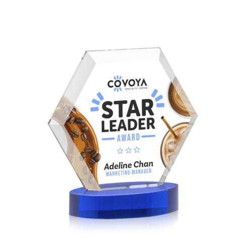 Corporate Awards - Crystal Awards - Barnett Full Color Blue on Alberton Base Crystal Award