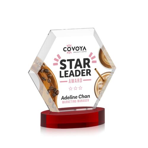 Corporate Awards - Crystal Awards - Barnett Full Color Red on Alberton Base Crystal Award