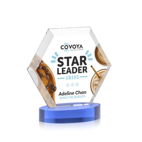 Corporate Awards - Crystal Awards - Barnett Full Color Sky Blue on Alberton Base Crystal Award