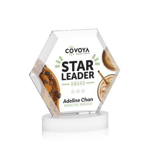 Corporate Awards - Crystal Awards - Barnett Full Color White on Alberton Base Crystal Award