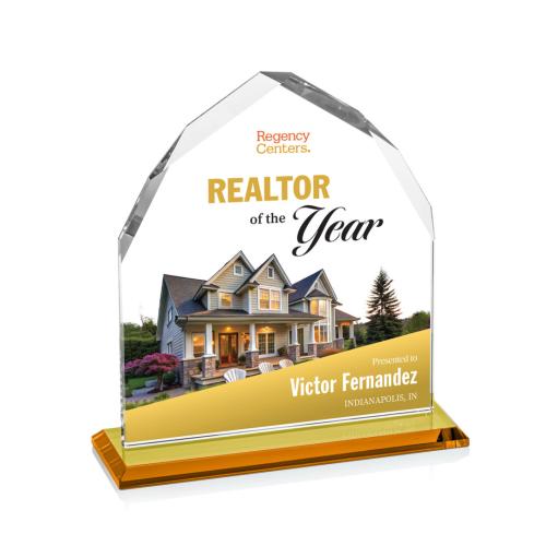 Corporate Awards - Crystal Awards - Montibello Full Color Amber Arch & Crescent Crystal Award