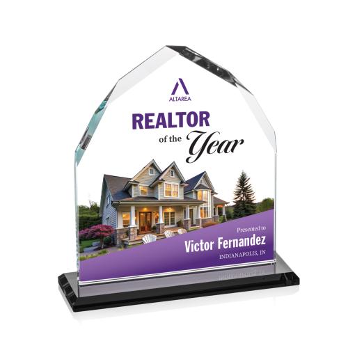 Corporate Awards - Crystal Awards - Montibello Full Color Black Arch & Crescent Crystal Award