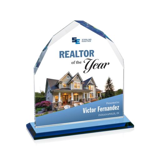 Corporate Awards - Crystal Awards - Montibello Full Color Sky Blue Arch & Crescent Crystal Award