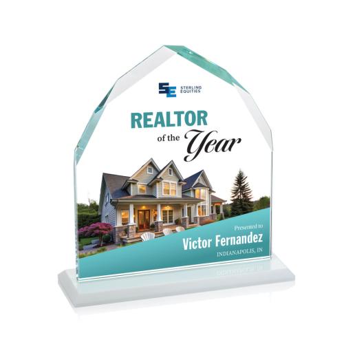 Corporate Awards - Crystal Awards - Montibello Full Color White Arch & Crescent Crystal Award