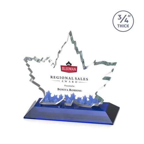 Corporate Awards - Crystal Awards - Colored Crystal - Maple Leaf Full Color Blue Abstract / Misc Crystal Award