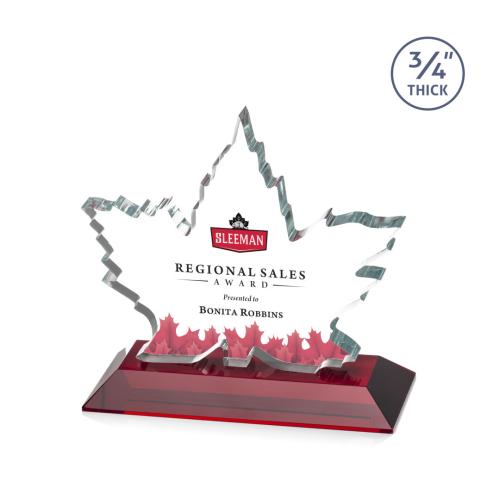 Corporate Awards - Crystal Awards - Colored Crystal - Maple Leaf Full Color Red Abstract / Misc Crystal Award