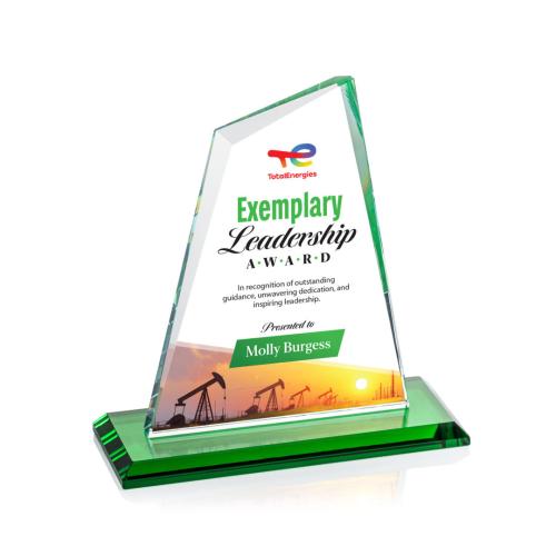 Corporate Awards - Crystal Awards - Summit Full Color Green Peak Crystal Award