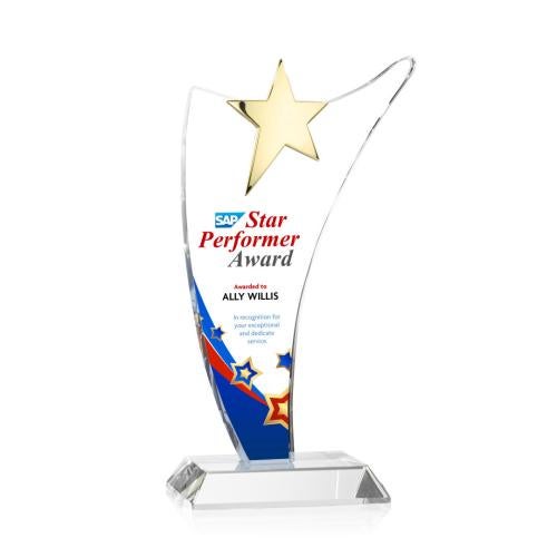 Corporate Awards - Crystal Awards - Atkinson Gold Full Color Star Crystal Award