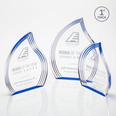 Tidworth Clear Blue Right Flame Acrylic Award - Closeout Corporate Awards