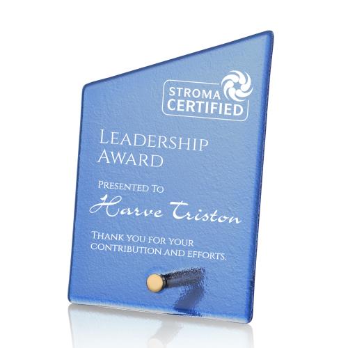 Corporate Awards - Glass Awards - Atchison Blue Slant Gold Peak Glass Award