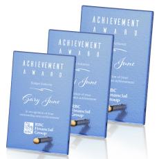 Atchison Blue Gold Rectangle Glass Award - Metal Awards