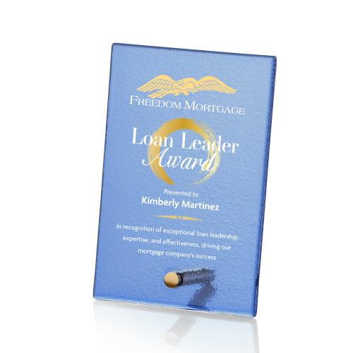 Corporate Awards - Glass Awards - Atchison Blue Full Color Gold Rectangle Glass Award