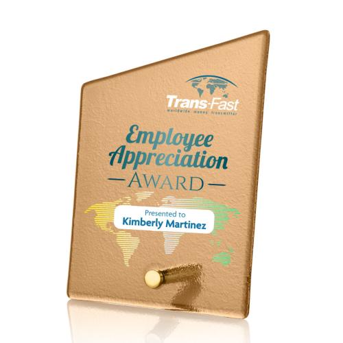 Corporate Awards - Glass Awards - Atchison Russet Slant Full Color Gold Peak Glass Award