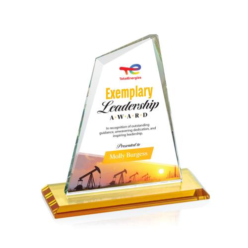 Corporate Awards - Crystal Awards - Summit Full Color Amber Peak Crystal Award
